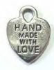 coeur argent inscription "hand made with love"