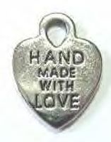coeur argent inscription "hand made with love"